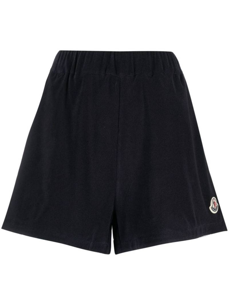 Moncler logo-patch velour shorts - Blue von Moncler