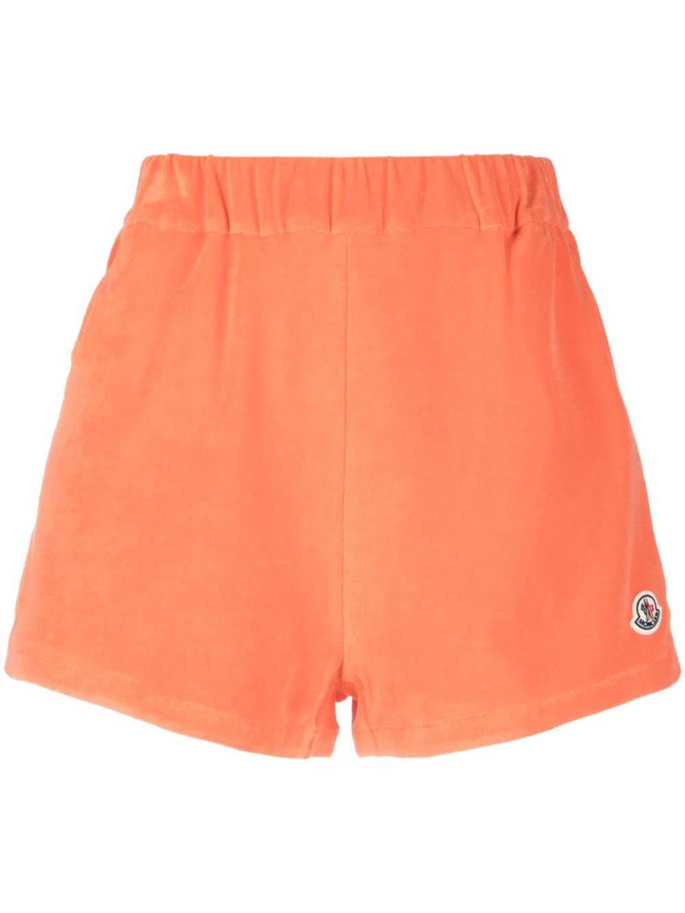 Moncler logo-patch velour shorts - Orange von Moncler