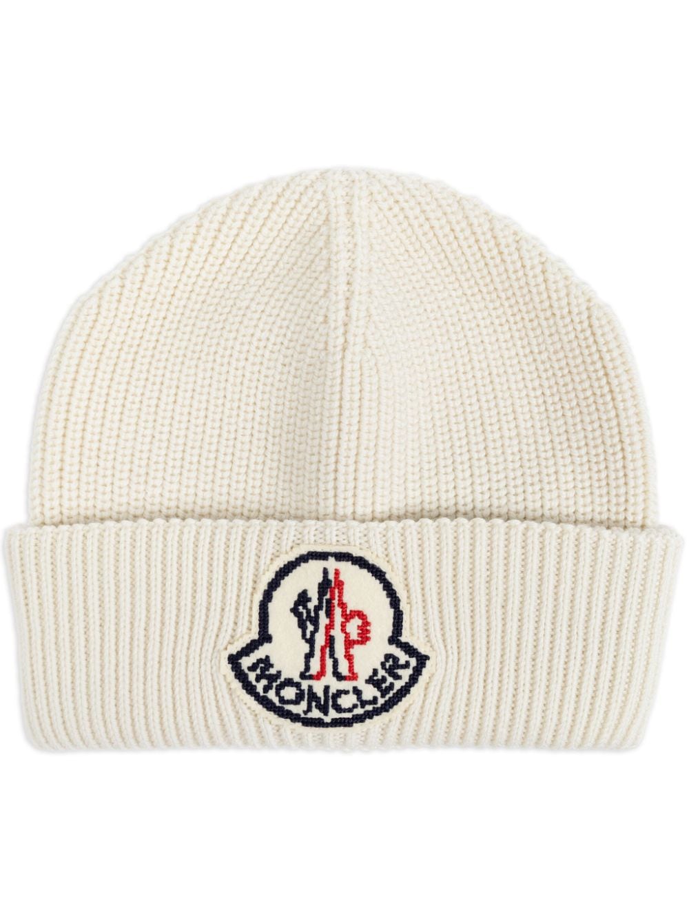 Moncler logo-patch wool beanie hat - Neutrals von Moncler
