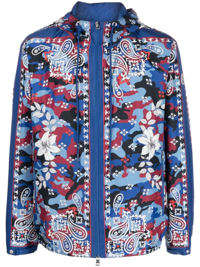 Moncler mix-print hooded jacket - Blue von Moncler