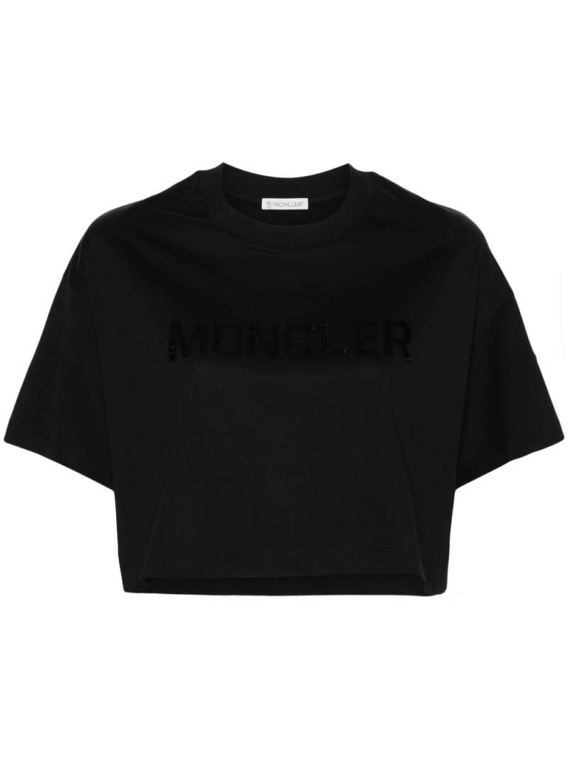 Moncler sequin-logo cropped T-shirt - Black von Moncler