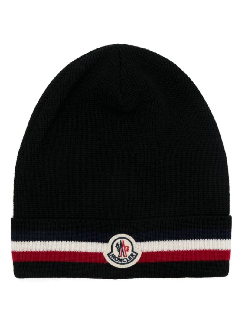 Moncler tricolour-stripe wool beanie hat - Black von Moncler