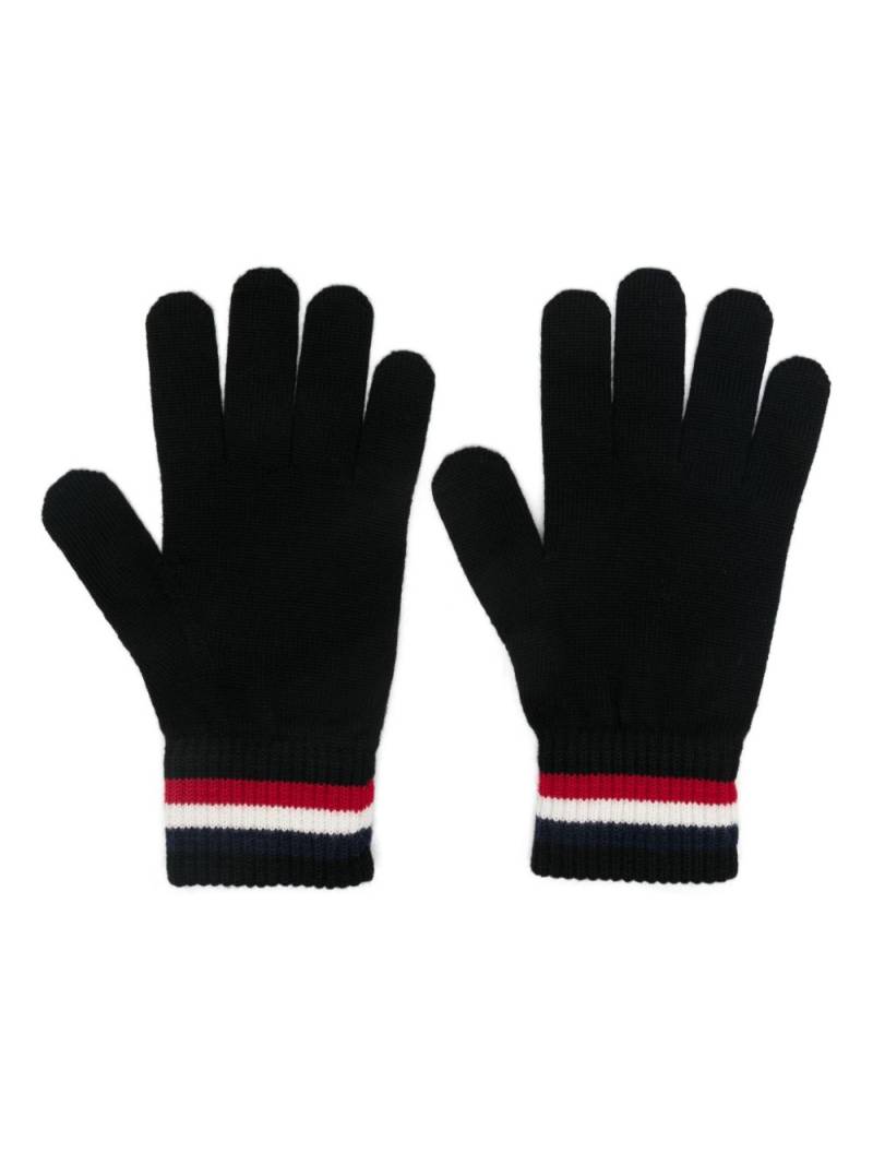 Moncler tricolour-stripe wool gloves - Black von Moncler