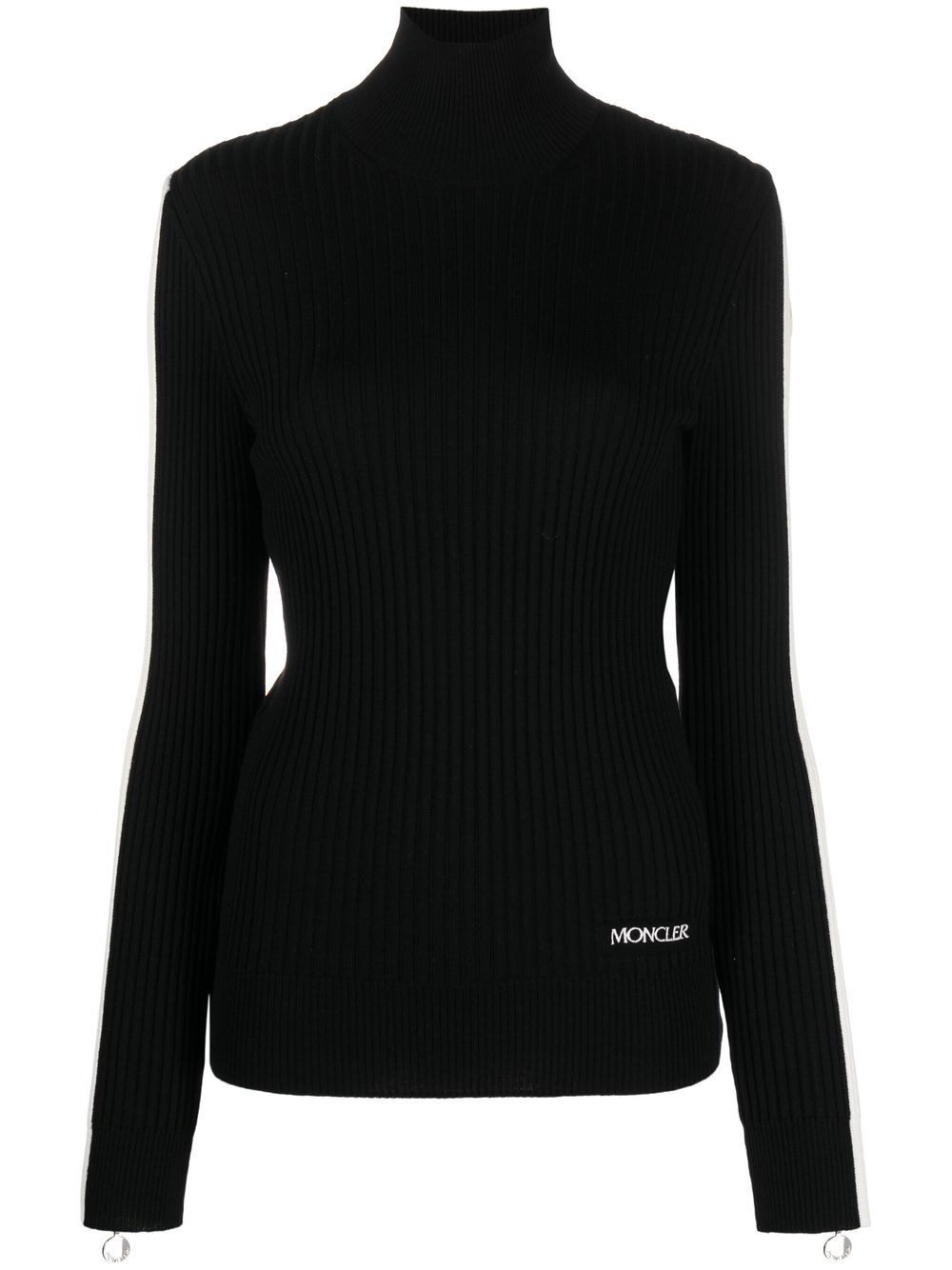 Moncler embroidered-logo funnel neck top - Black von Moncler