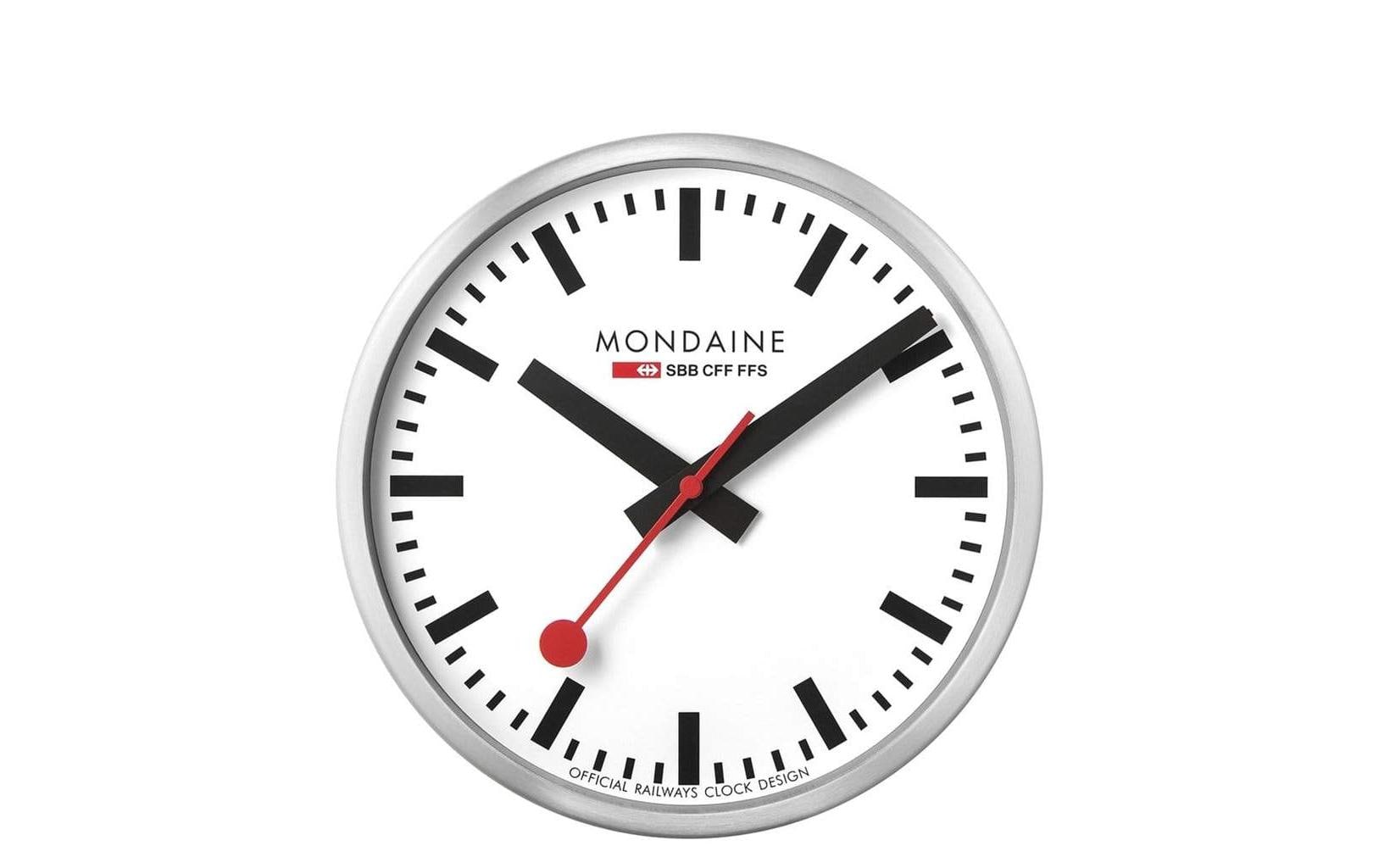 MONDAINE Wanduhr »WIFI stop2go Ø 25 cm, Silberfarben/Weiss« von Mondaine