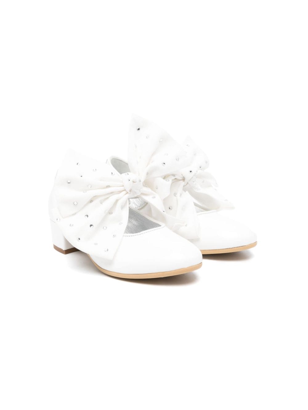 Monnalisa 35mm bow leather ballerina shoes - White von Monnalisa