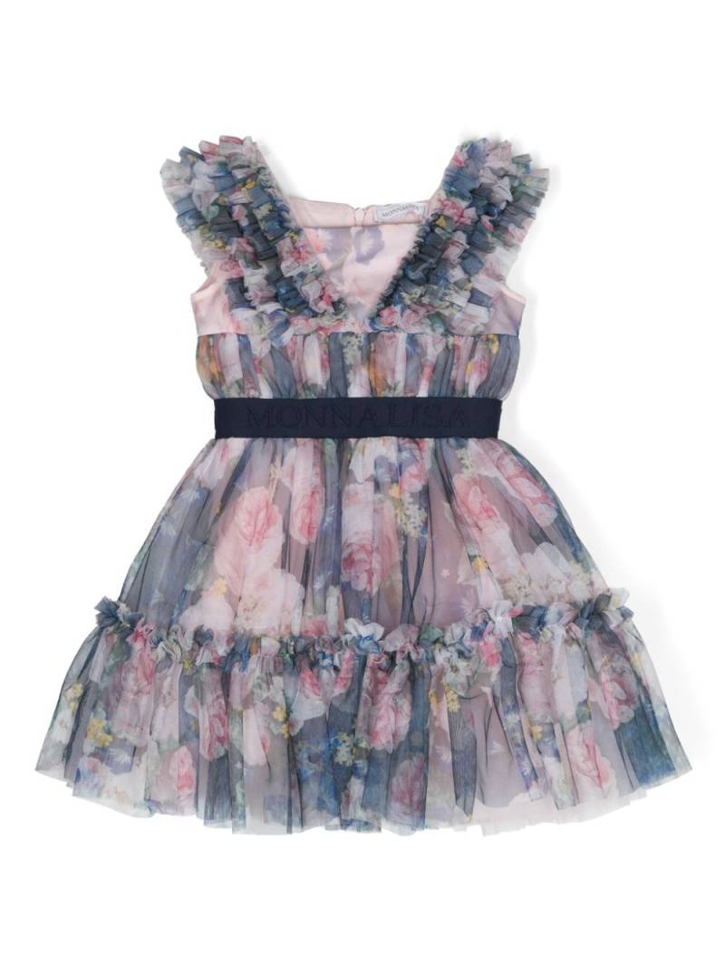 Monnalisa baroque roses-print tulle dress - Pink von Monnalisa