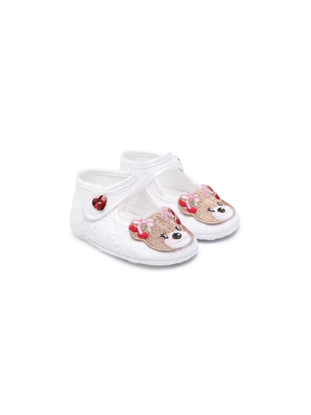 Monnalisa bear-motif cotton ballerina shoes - White von Monnalisa