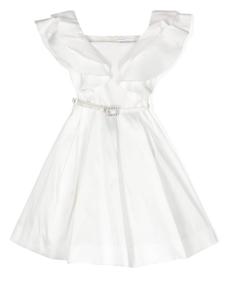 Monnalisa belted ruffle party dress - White von Monnalisa