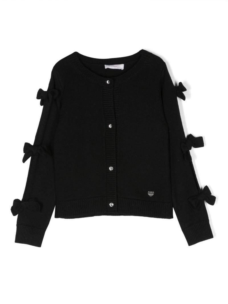 Monnalisa bow-detail fine-knit cardigan - Black von Monnalisa