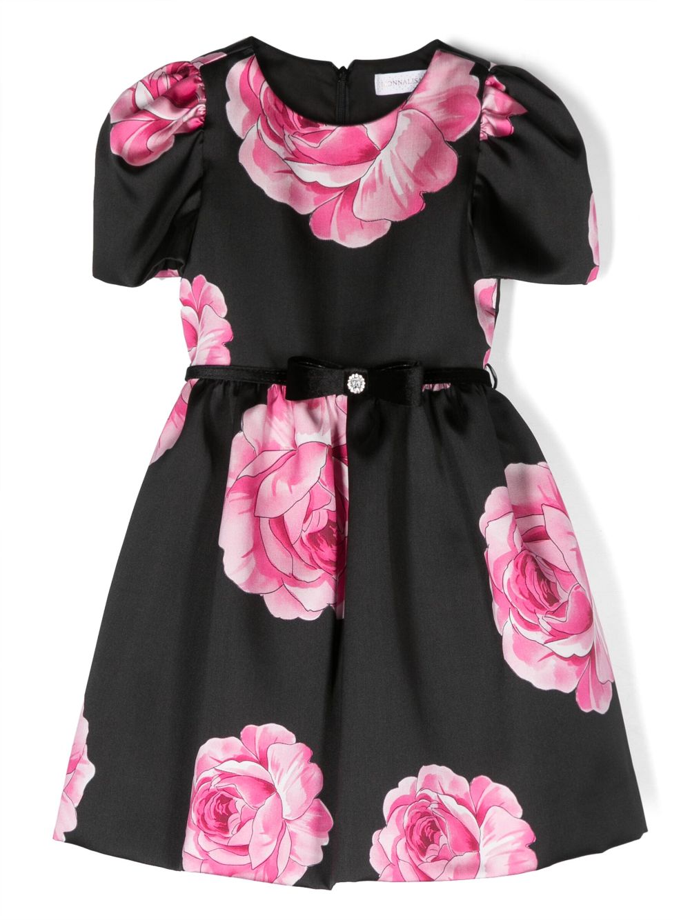 Monnalisa bow-detail rose-print dress - Black von Monnalisa