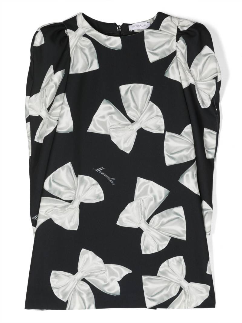 Monnalisa bow-print cotton-blend dress - Black von Monnalisa