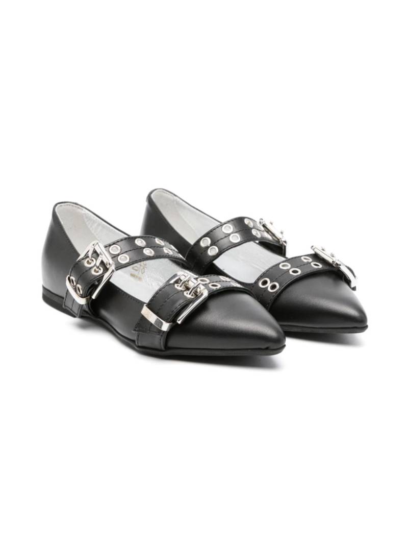 Monnalisa buckled leather ballerina shoes - Black von Monnalisa