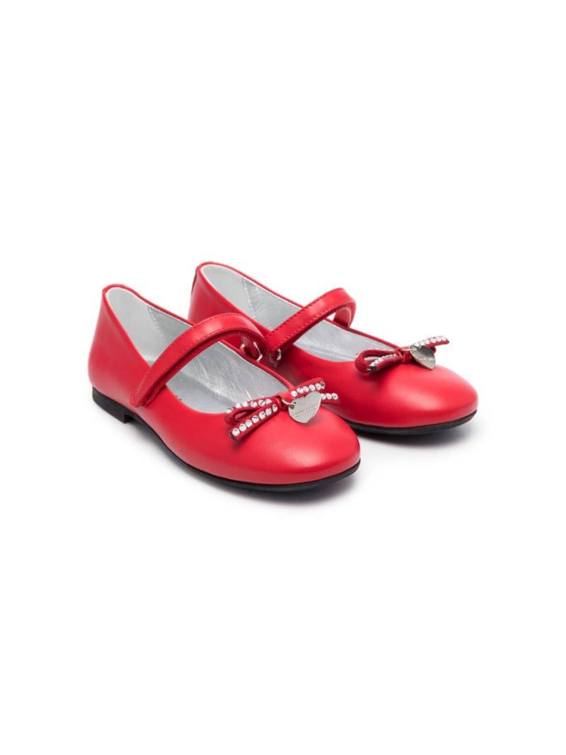 Monnalisa crystal-embellished bow ballerina shoes - Red von Monnalisa