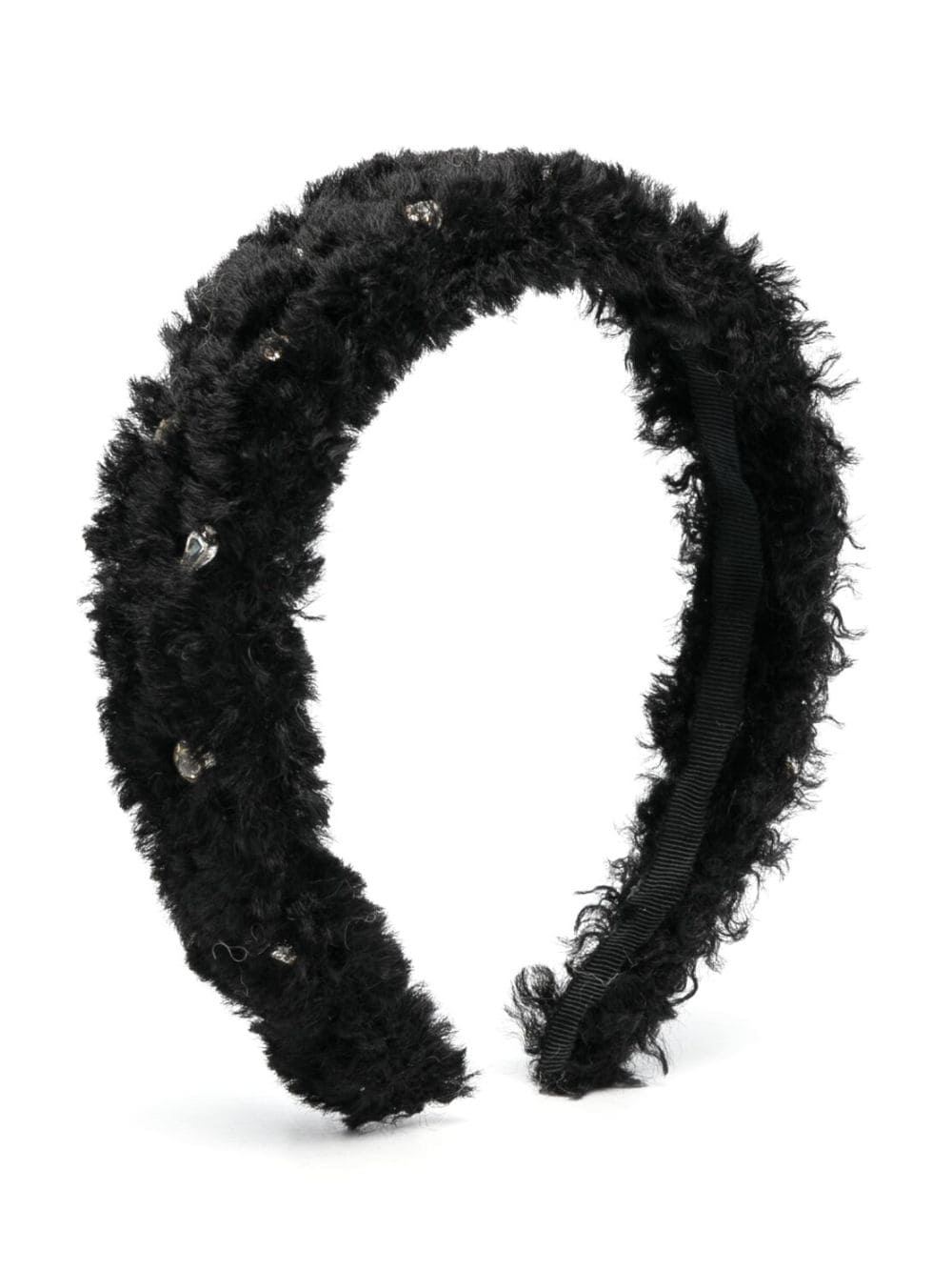 Monnalisa crystal-embellished faux-shearling headband - Black von Monnalisa