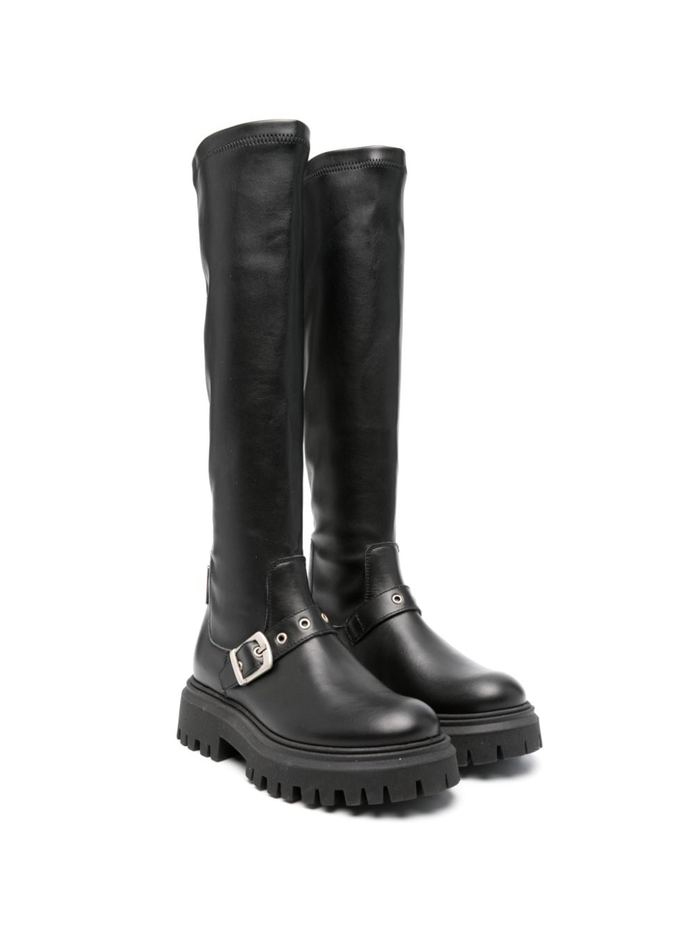 Monnalisa decorative-buckle leather boots - Black von Monnalisa