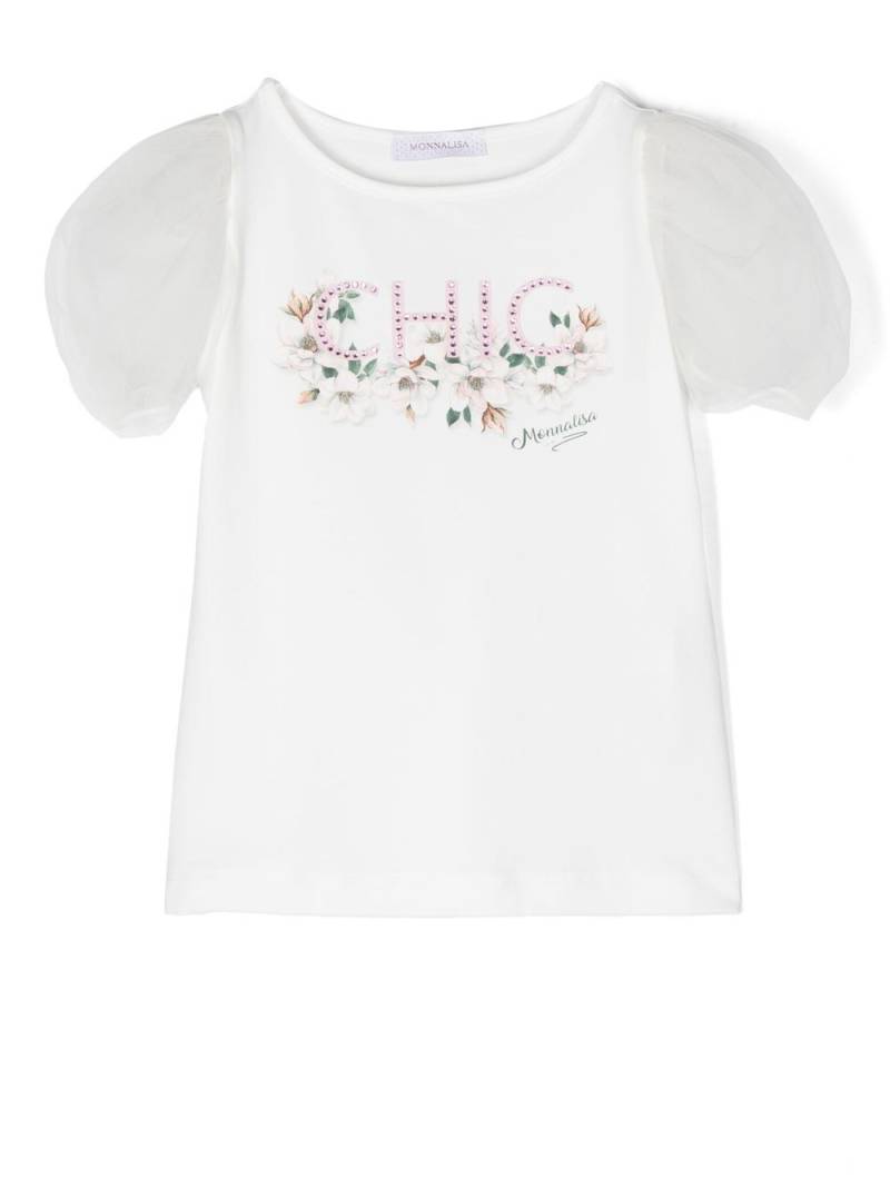 Monnalisa embellished-Chic detail T-shirt - White von Monnalisa