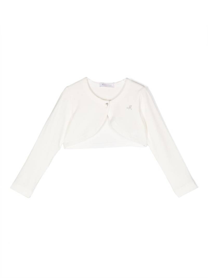 Monnalisa embellished-logo bolero cardigan - White von Monnalisa