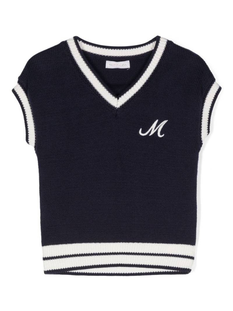 Monnalisa embroidered-logo knitted vest - Blue von Monnalisa