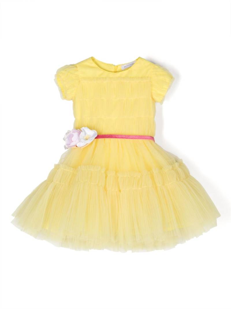 Monnalisa faux-flower-detail tulle dress - Yellow von Monnalisa