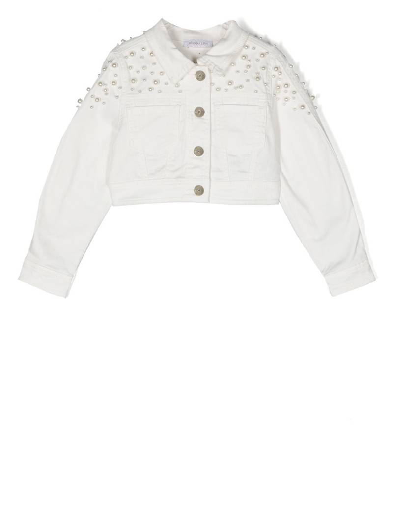 Monnalisa faux pearl-embellished denim jacket - White von Monnalisa