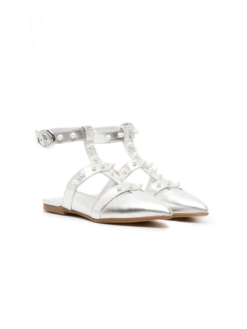 Monnalisa faux-pearl embellished pointed toe sandals - Silver von Monnalisa