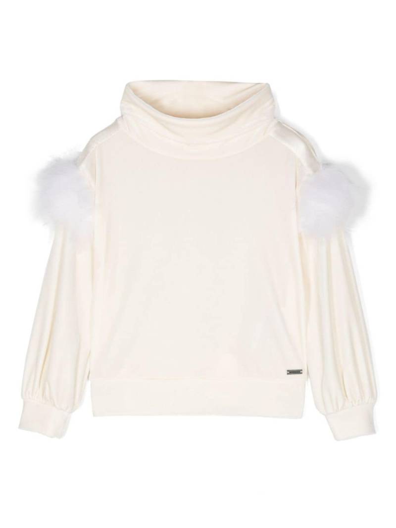 Monnalisa feather-detail velvet sweatshirt - White von Monnalisa