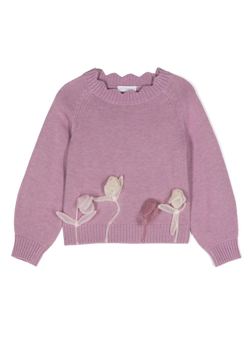 Monnalisa floral-appliqué knitted jumper - Purple von Monnalisa