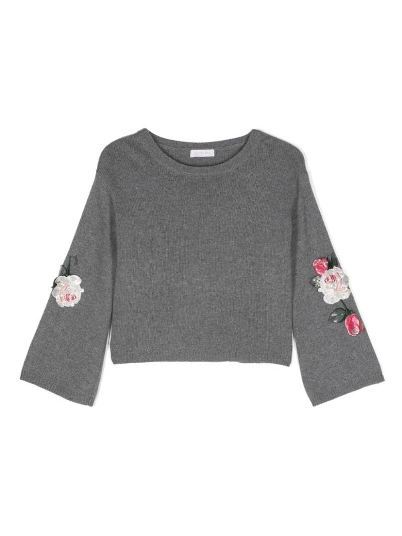 Monnalisa floral-appliqué wool blend jumper - Grey von Monnalisa