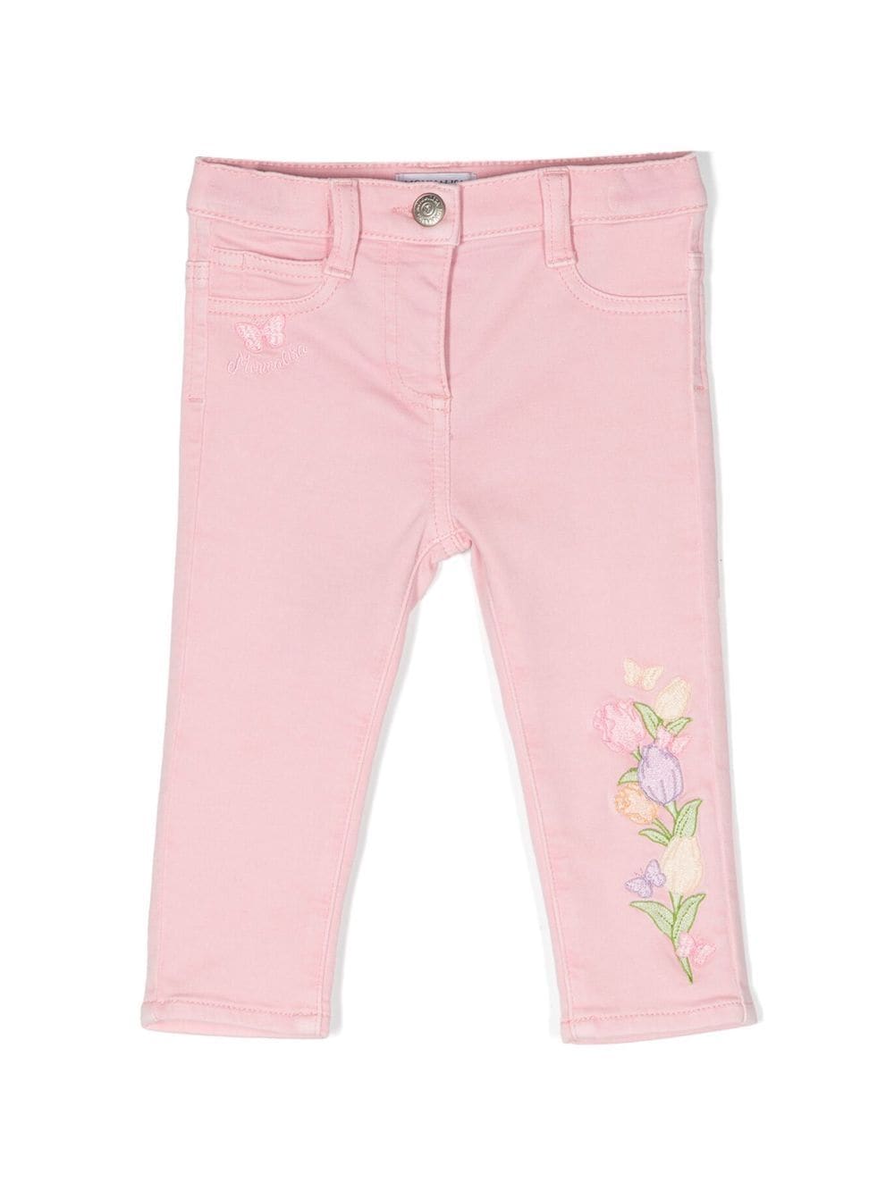 Monnalisa floral-embroidered five-pocket trousers - Pink von Monnalisa
