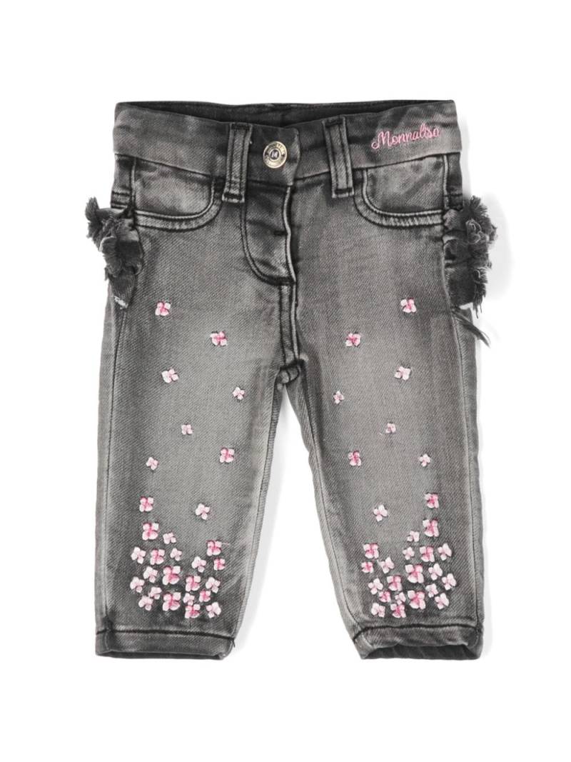 Monnalisa floral-embroidered jeans - Grey von Monnalisa