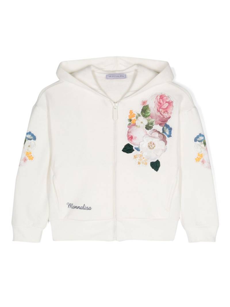 Monnalisa floral-patches zipped hoodie - White von Monnalisa