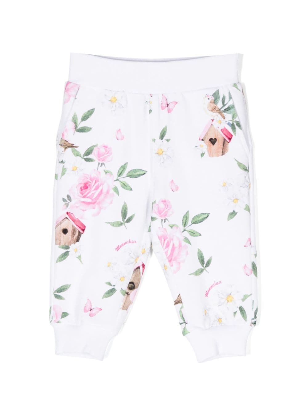 Monnalisa floral-print cotton-blend trousers - White von Monnalisa