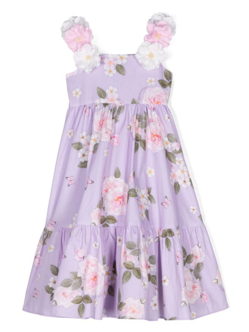 Monnalisa floral-print cotton dress - Purple von Monnalisa