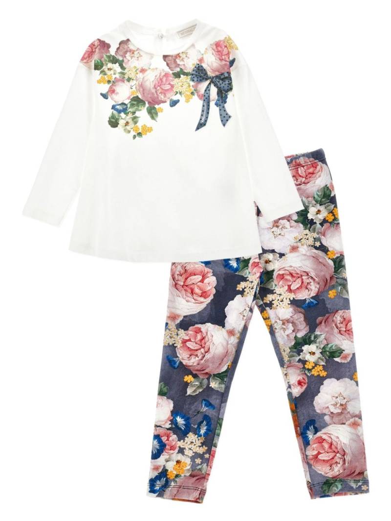 Monnalisa floral-print cotton trouser set - White von Monnalisa