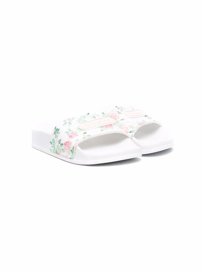 Monnalisa floral-print logo slides - White von Monnalisa