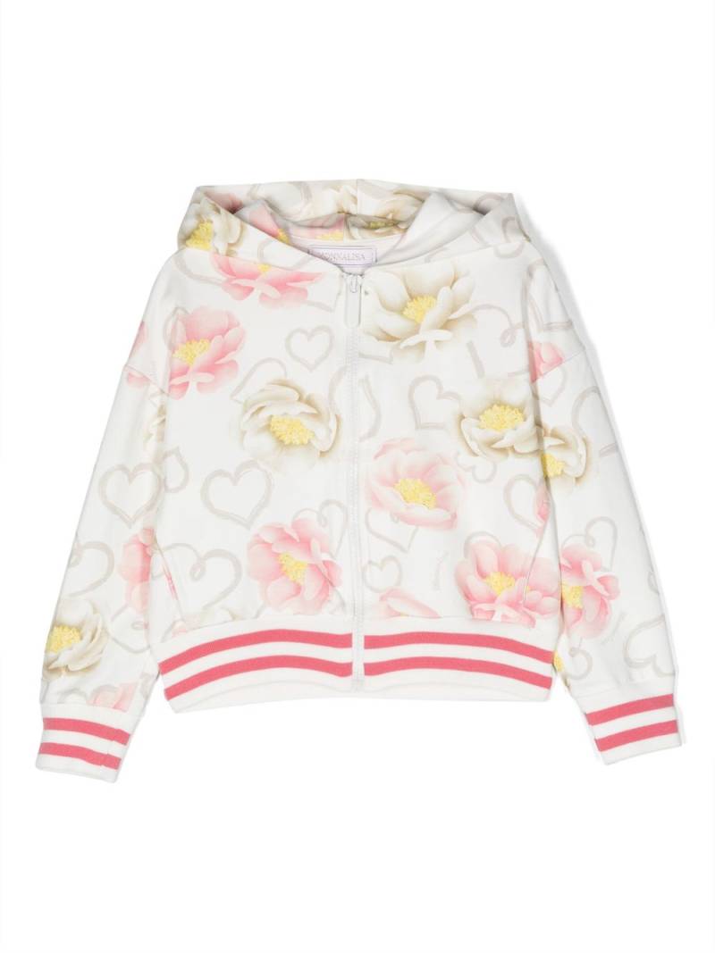 Monnalisa floral-print zip-up jacket - White von Monnalisa