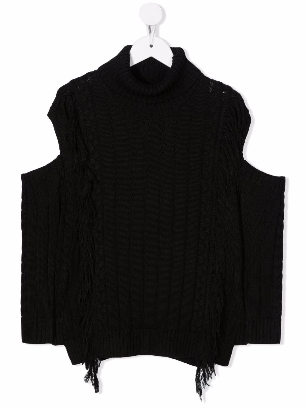 Monnalisa fringed cable-knit vest - Black von Monnalisa