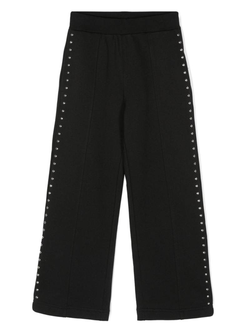 Monnalisa glitter-logo stud-detailed trousers - Black von Monnalisa