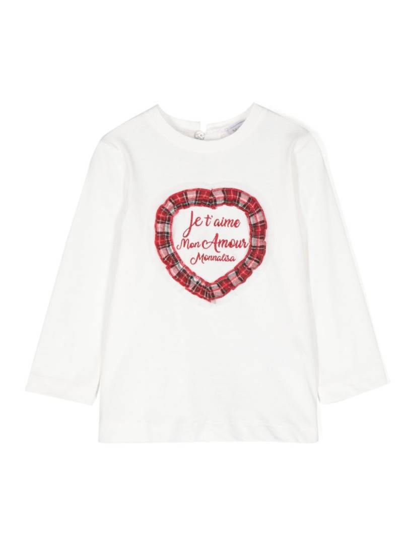 Monnalisa heart-appliqué cotton T-shirt - White von Monnalisa