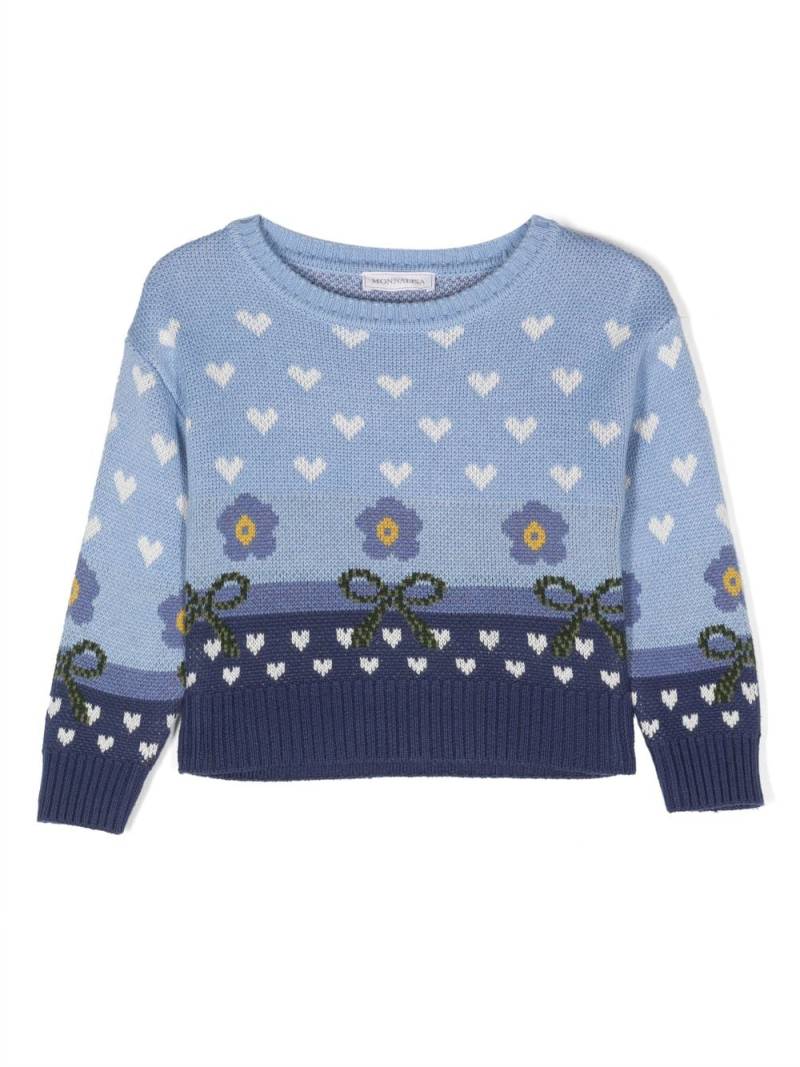 Monnalisa intarsia-knit crew-neck jumper - Blue von Monnalisa