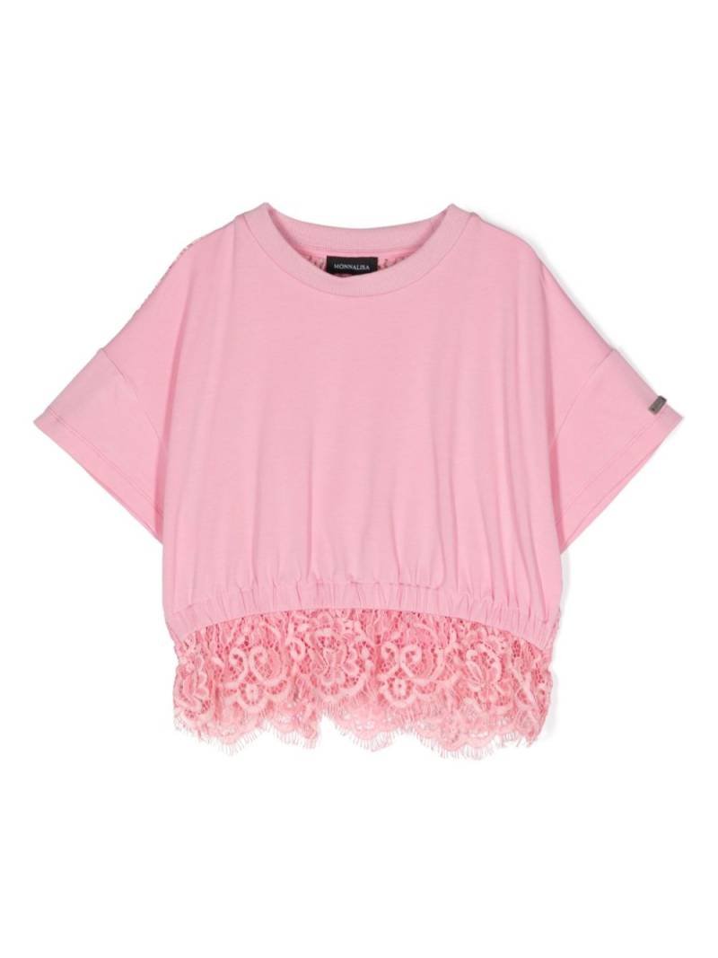 Monnalisa lace-panelled T-shirt - Pink von Monnalisa