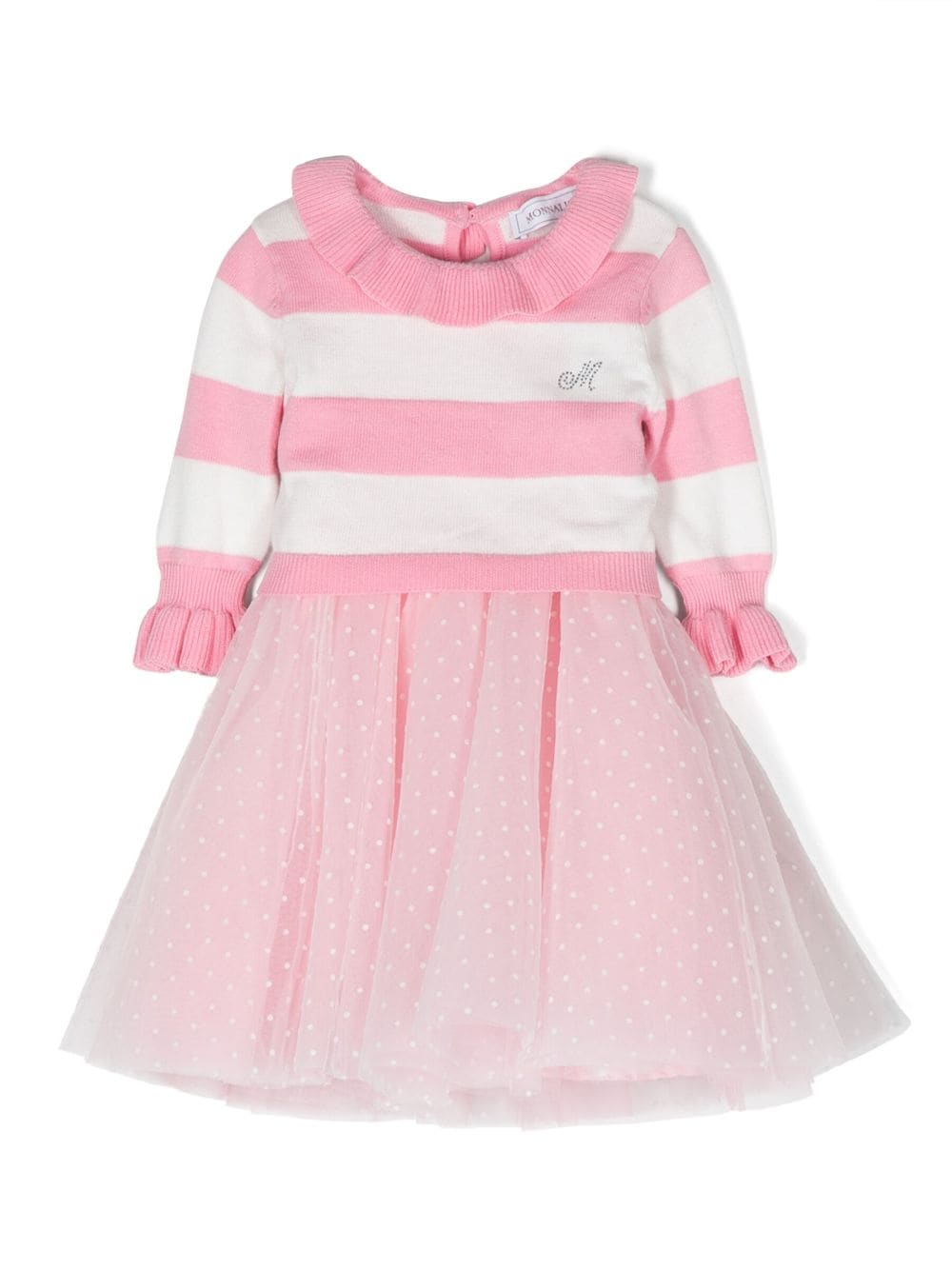 Monnalisa logo-embellished striped dress - Pink von Monnalisa