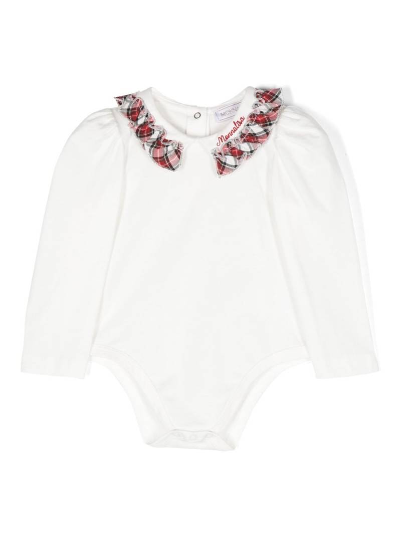 Monnalisa logo-embroidered ruffle body - White von Monnalisa