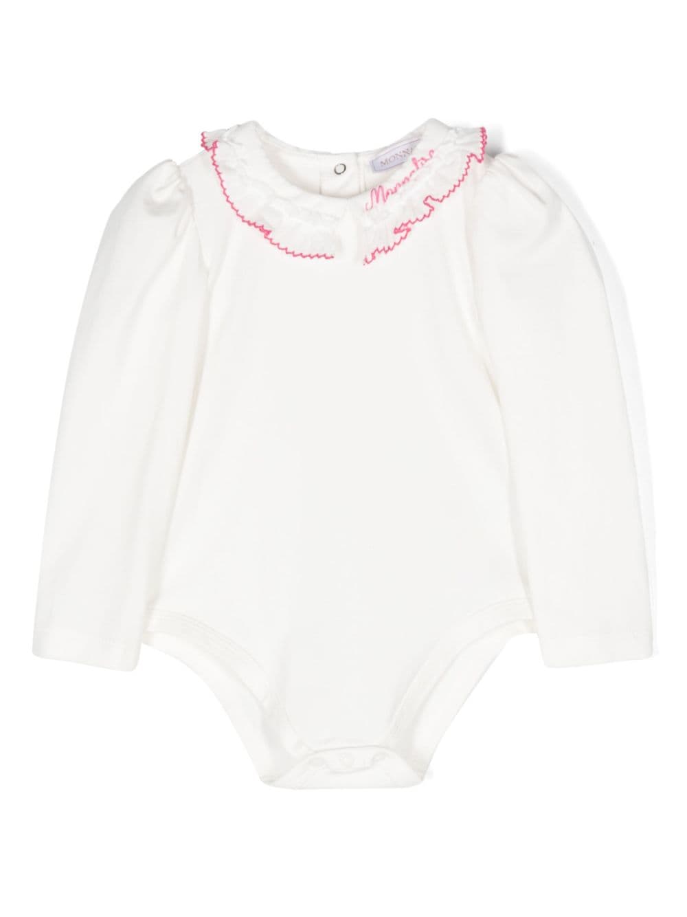 Monnalisa logo-embroidered ruffled body - White von Monnalisa