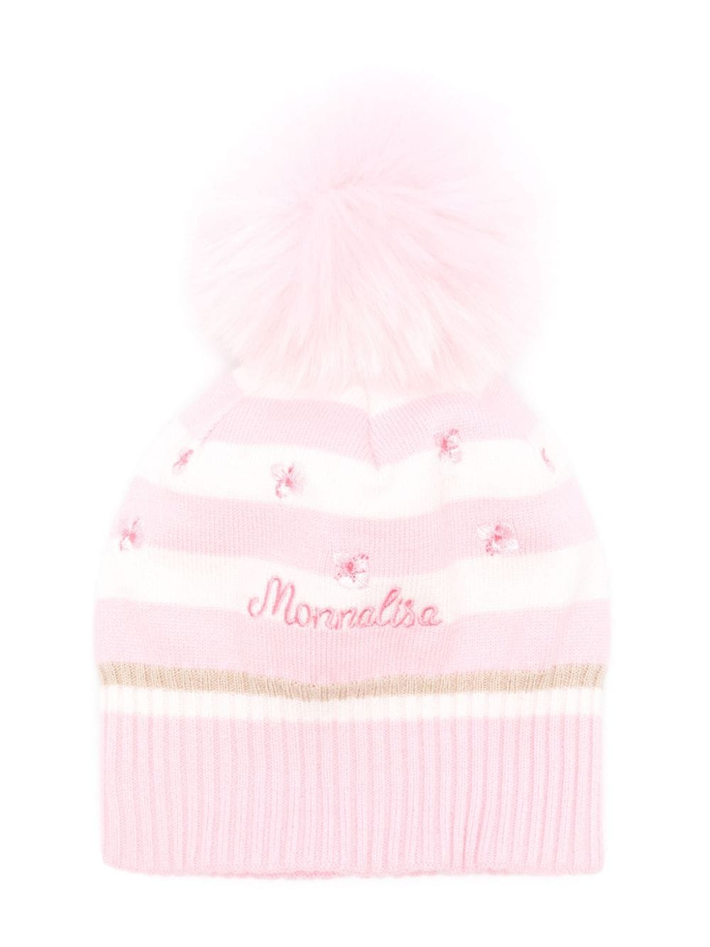 Monnalisa logo-embroidered striped beanie - Pink von Monnalisa