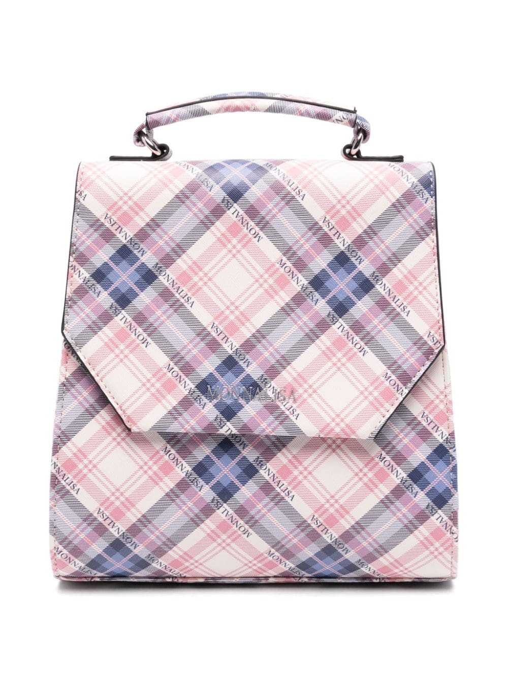 Monnalisa logo-lettering tartan backpack - Pink von Monnalisa