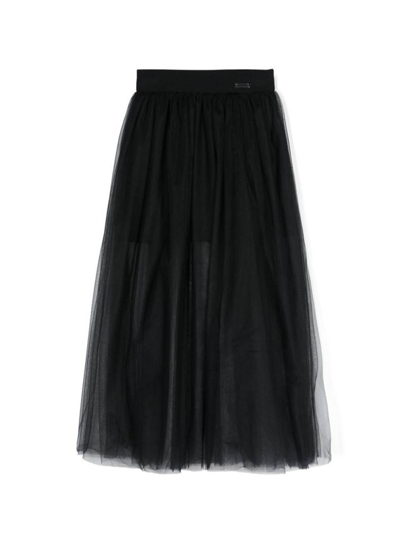 Monnalisa logo-palque tulle midi skirt - Black von Monnalisa