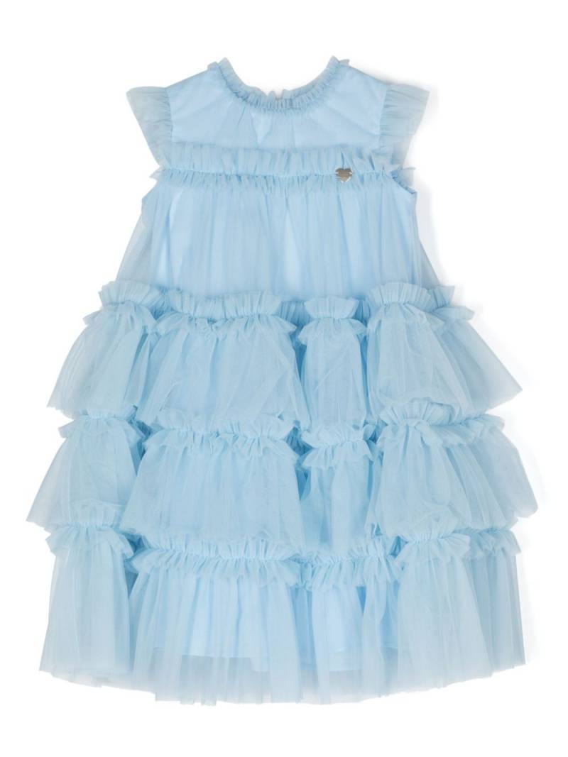 Monnalisa logo-plaque ruffled dress - Blue von Monnalisa