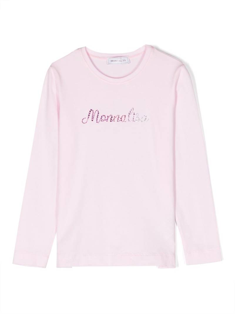 Monnalisa logo-print crystal-embellished T-shirt - Pink von Monnalisa